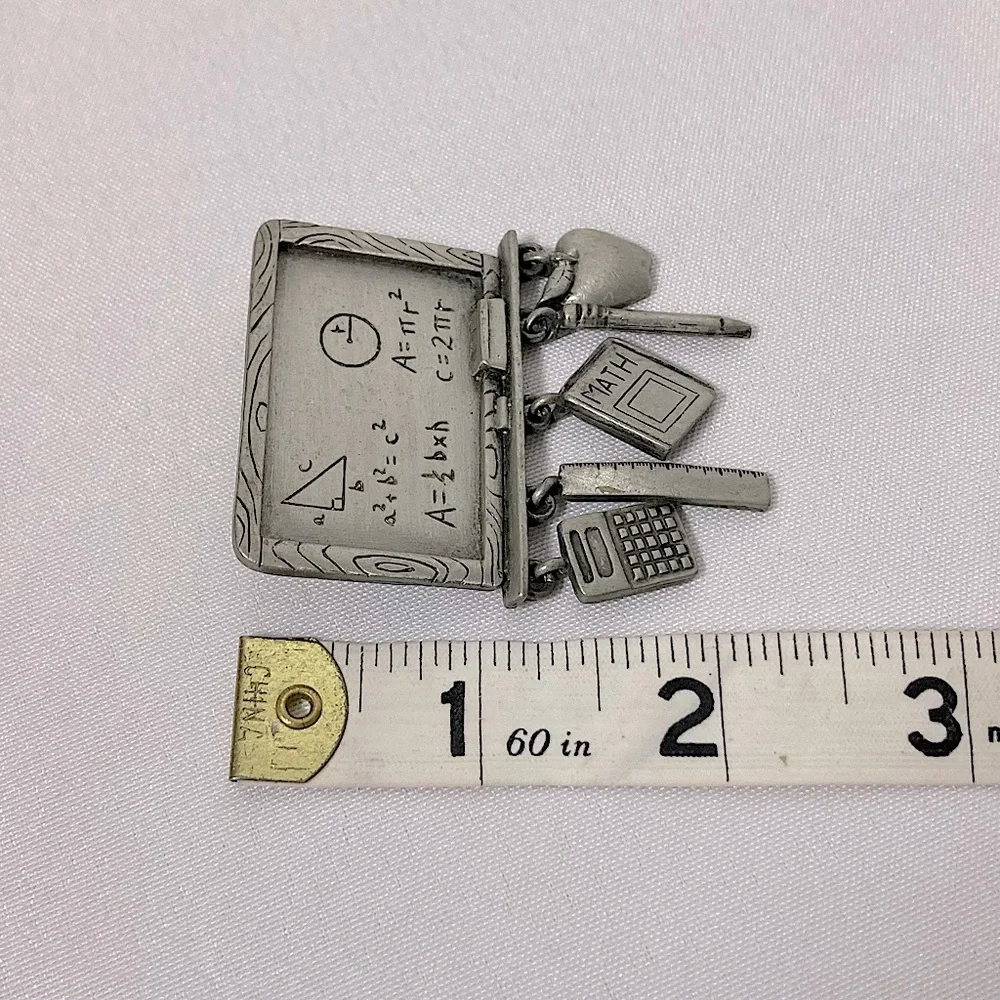 💫 Vintage JJ Jonette Jewelry Silver Chalkboard Brooch Math Teacher Inspired